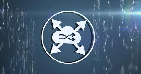 Image of interface with cloud and data sharing icons over networks and data Foto stock