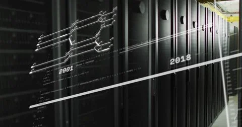 Image of interface with data processing against computer server room Illustrazione stock