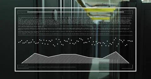 Image of interface with data processing against computer server room Stock Illustration