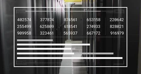 Image of interface with data processing against computer server room Illustrazione stock