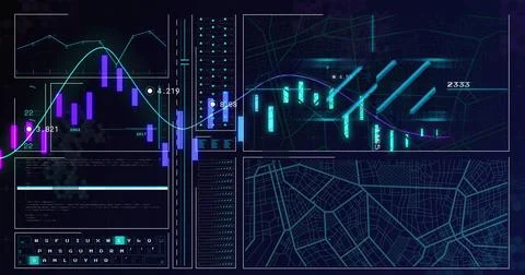 Image of interface with data processing against blue background Stock Illustration