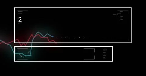 Image of interface with data processing against black background Illustrazione stock