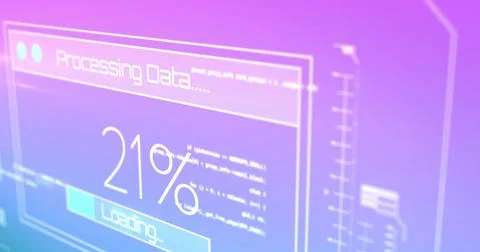 Image of interface with data processing against purple gradient background Foto stock