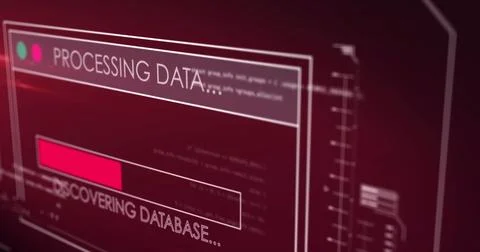 Image of interface with data processing against red background Stock Photos