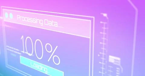 Image of interface with data processing against purple gradient background Foto stock
