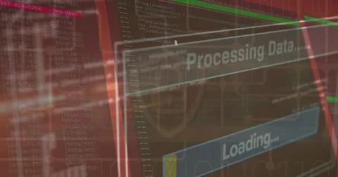 Image of interface with data processing against security padlock icon Stock Photos