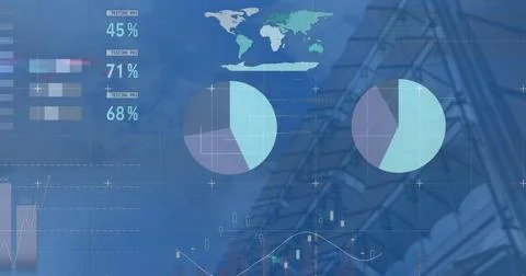 Image of interface with data processing against tall building Stock Photos