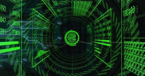 Image of interface with data processing against tunnel in seamless pattern on Stock Photos