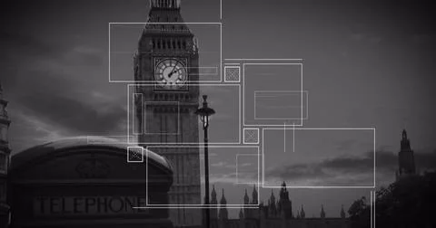 Image of interface with data processing against view of big ben tower Stock Photos