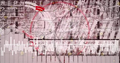 Image of interface with data processing against red background Stock-Fotos