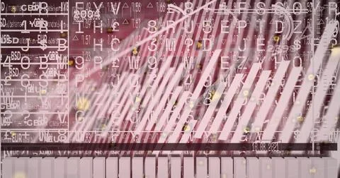 Image of interface with data processing against red background Foto stock