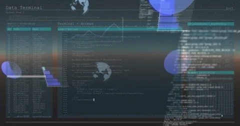 Image of interface with data processing against dual tone background 写真素材