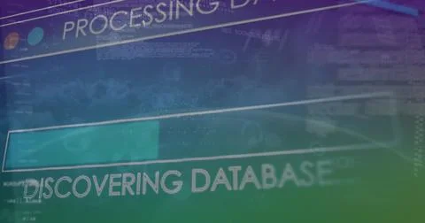 Image of interface with data processing against clouds in the sky Stock Photos