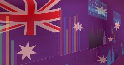 Image of interface with data processing against waving australia flag background Stock Photos