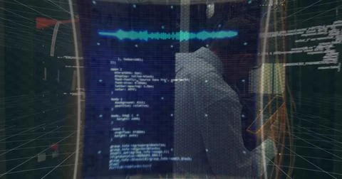 Image of interface with data processing against caucasian male engineer working Stock Photos