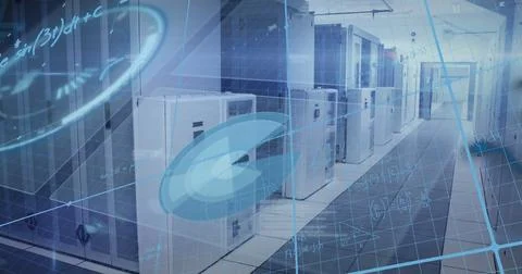 Image of interface with data processing and mathematical equations against Foto stock