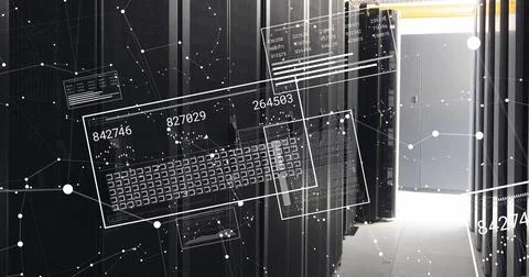 Image of interface with data processing and network of connections against .. Foto stock