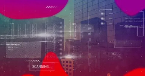 Image of interface with data processing over liquid abstract shapes against tall Stock Illustration