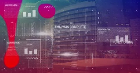 Image of interface with data processing over liquid abstract shapes against tall Stock Illustration