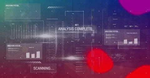 Image of interface with data processing over liquid abstract shapes against tall Stock Illustration