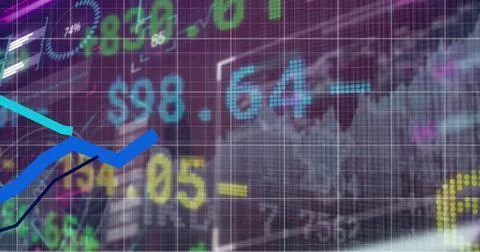 Image of interface with financial and stock market data processing 写真素材