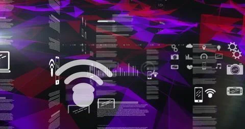 Image of interface icons data processing over network of connections Illustrazione stock