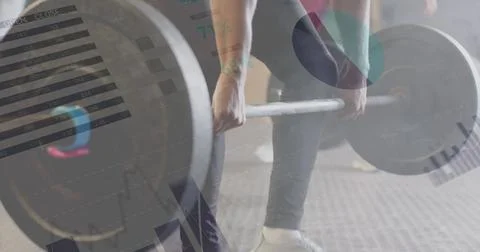 Image of interface processing data over biracial man weight training with Stock Photos