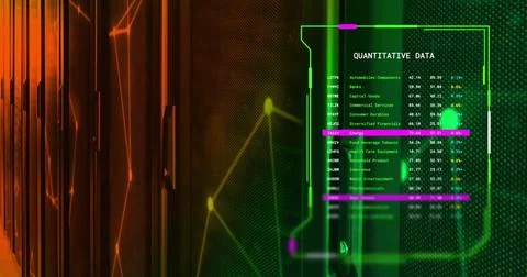 Image of interface processing quantitative data over glowing networks and dark Stock Photos