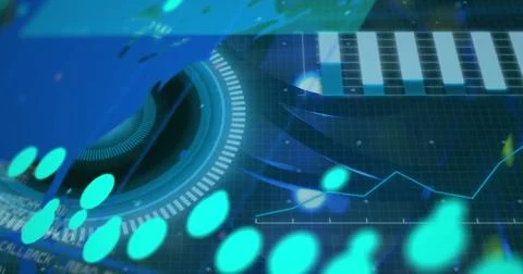 Image of interface with round scanner and data processing against close up of Stock Illustration