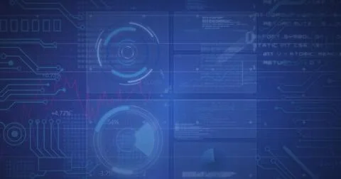 Image of interface with round scanner, microprocessor connections and data Stockfoto's