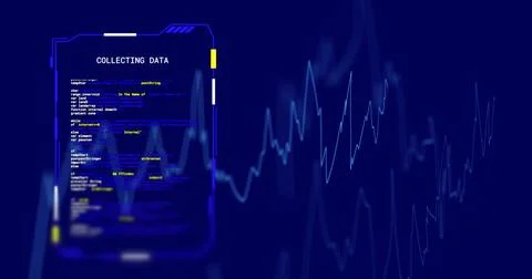 Image of interface screen collecting data over blue graph processing, on blue Stock Photos