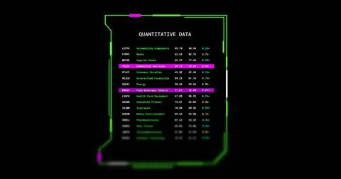 Image of interface screen with quantitative data text processing on black Stock Photos