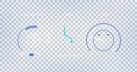 Image of interface with speedometer and power and energy icons on blue Stock Illustration