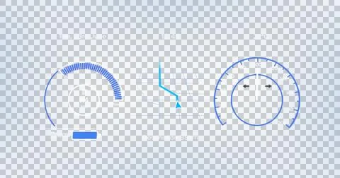 Image of interface with speedometer and power and energy icons on blue Stock Illustration