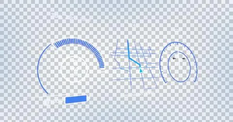 Image of interface with speedometer and power and energy icons on blue Stock Illustration