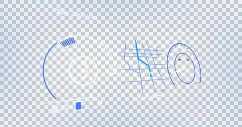 Image of interface with speedometer and power and energy icons on blue 스톡 일러스트