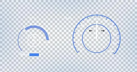Image of interface with speedometer and power and energy icons on blue イラスト素材