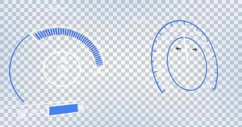 Image of interface with speedometer and power and energy icons on blue Stock Illustration