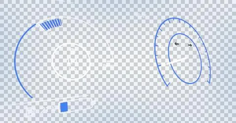 Image of interface with speedometer and power and energy icons on blue Stock Illustration