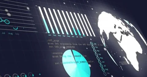 Image of interface with statistical data processing against grey background 写真素材