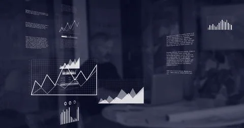 Image of interface with statistical data processing against man using a laptop Foto stock