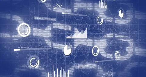 Image of interface with statistical data processing over security chain, network Foto stock