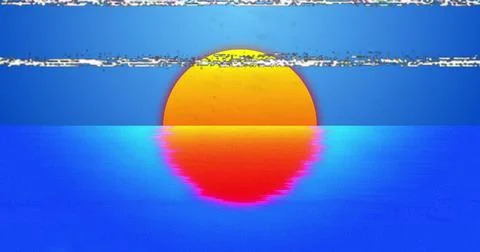 Image of interference and sun over water on blue background Stock Illustration