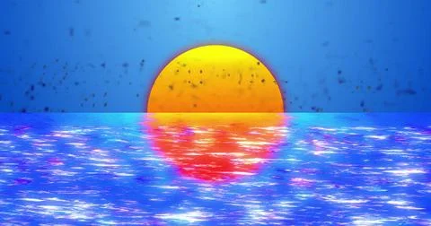 Image of interference and sun over water on blue background Stock Illustration