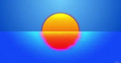 Image of interference and sun over water on blue background Stock Illustration