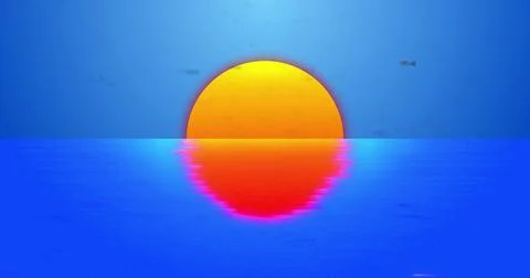 Image of interference and sun over water on blue background Stock Illustration