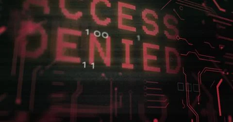 Image of interference over access denied text, data processing and computer Illustrazione stock