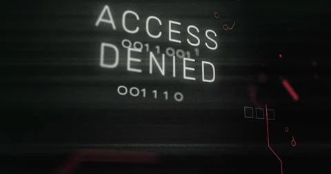 Image of interference over access denied text, data processing and computer Illustrazione stock