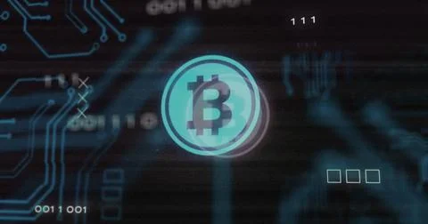 Image of interference over bitcoin symbol, data processing and computer circuit Stock-Illustration