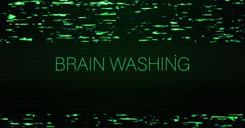Image of interference over brain washing text on black background Stock Illustration